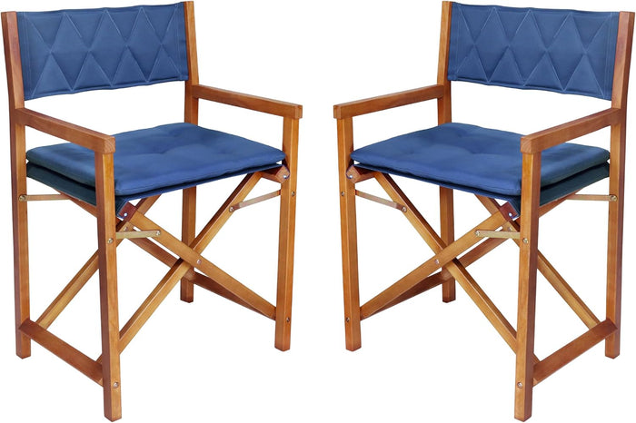 JONATHAN Y Waldo Foldable Acacia Wood Director Chair Set of 2, Blue
