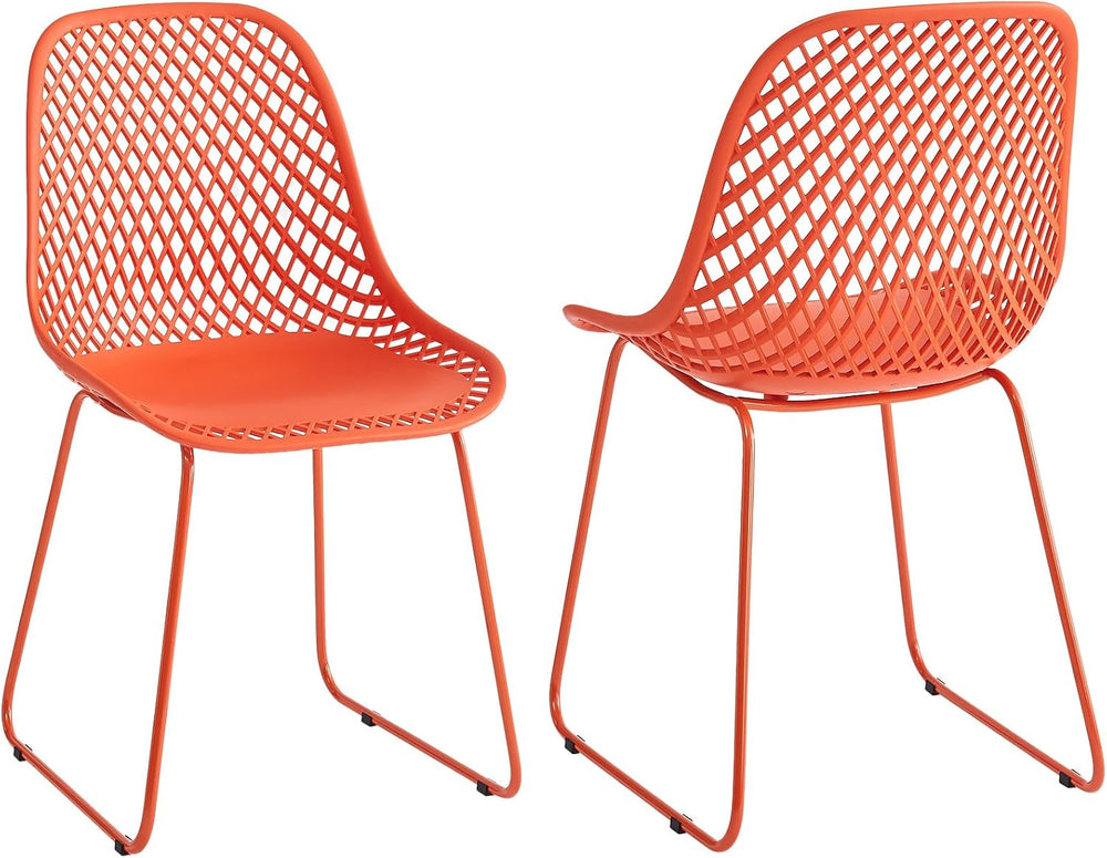 Modern Dining Chairs Set of 2, Stable Plastic Kitchen Chairs with Metal Sled ...