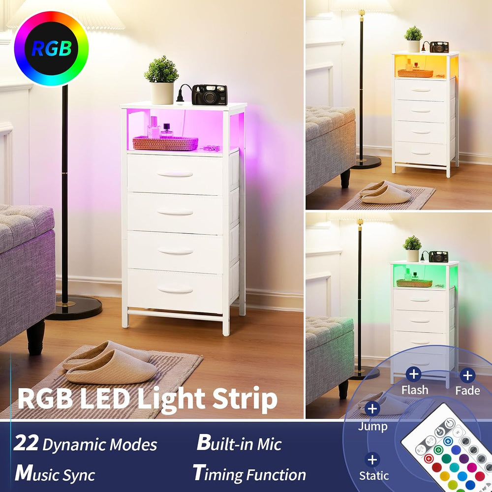 Yoobure Night Stand - LED White Nightstand with Charging Station, Bedside Tab...