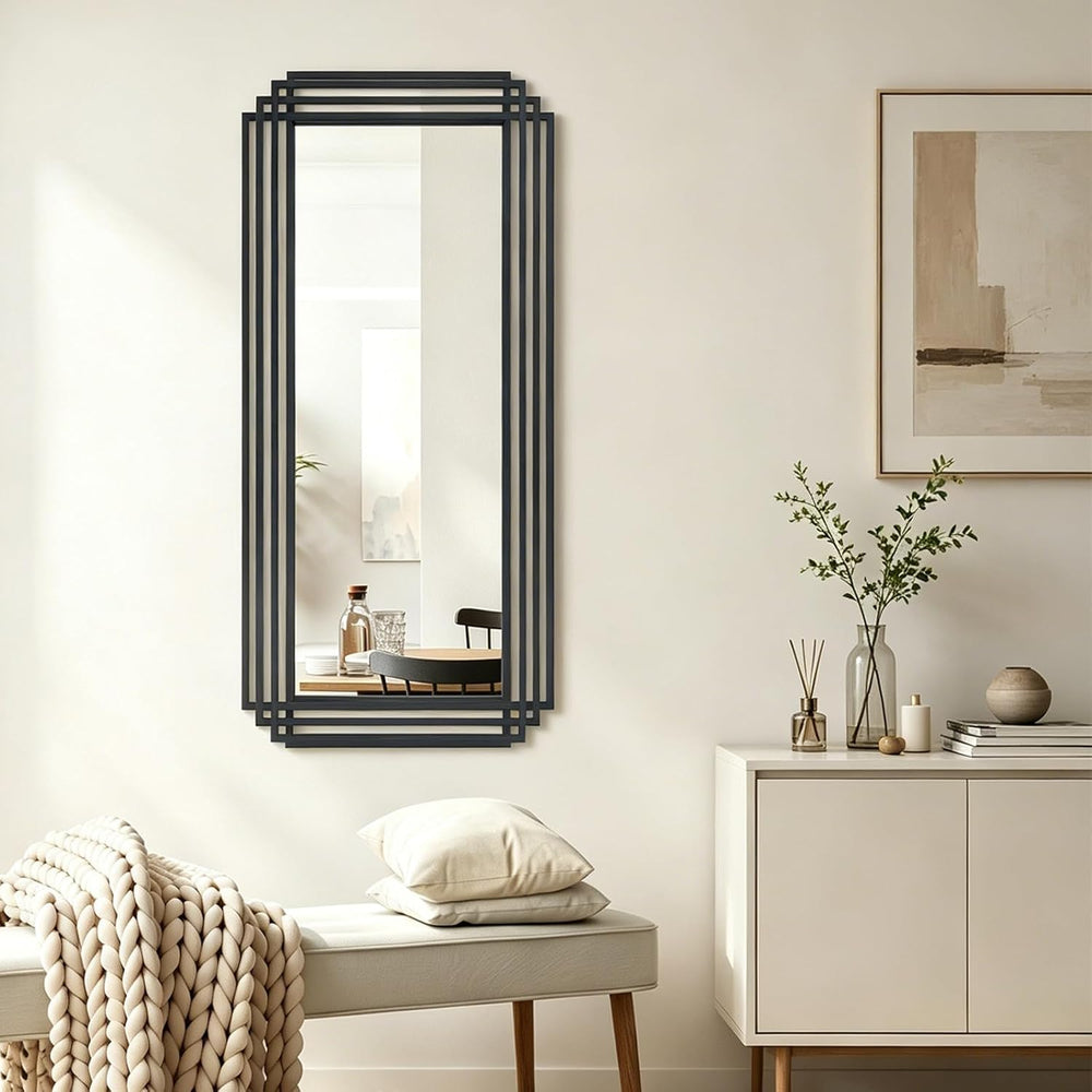 47"x22" Large Rectangle Decorative Mirror with Geometric Frame