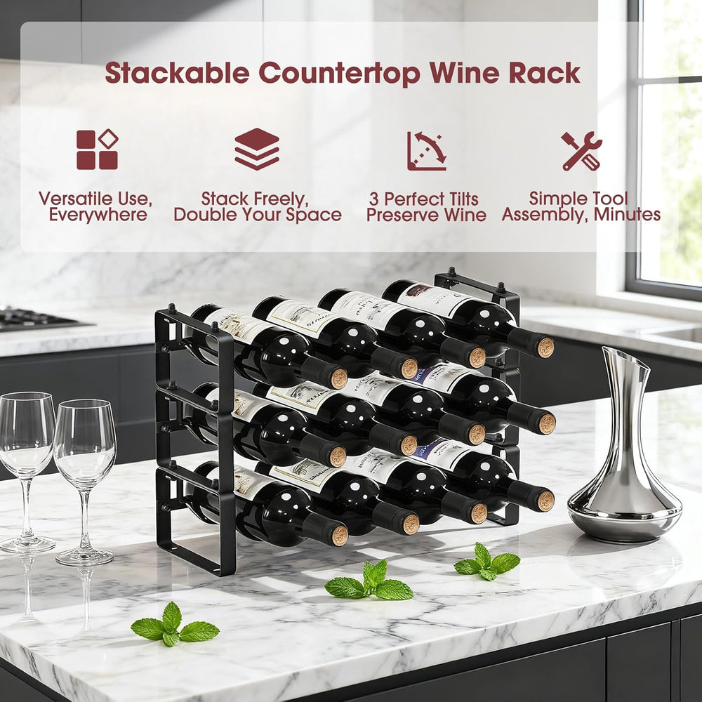 Stackable Countertop Wine Rack, 12 Wine Bottles Holder for Inside Cabinet | I...