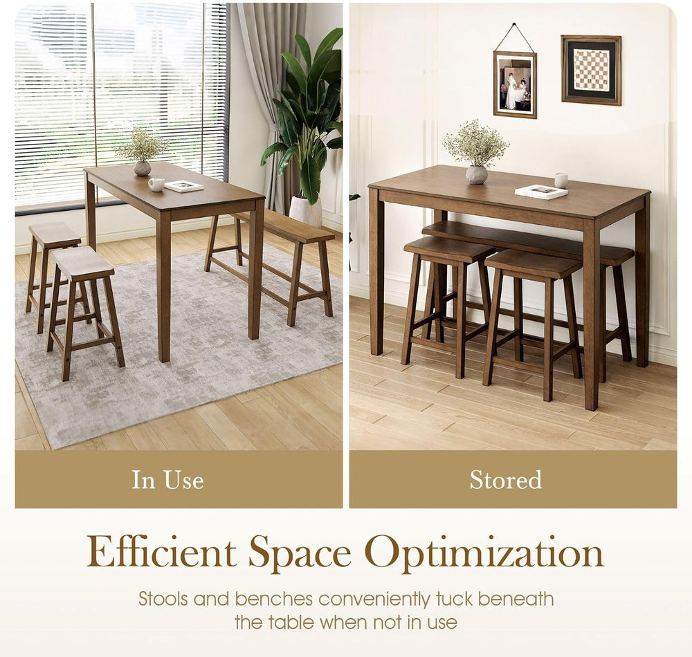 Sophia & William Solid Wood Counter Height Table and Chairs, Rustic Caram...