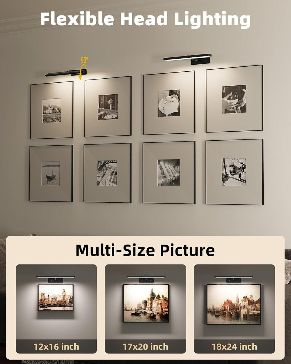 EZVALO Picture Light for Wall, 4800mAh 16'' Rechargeable Wireless IR ...