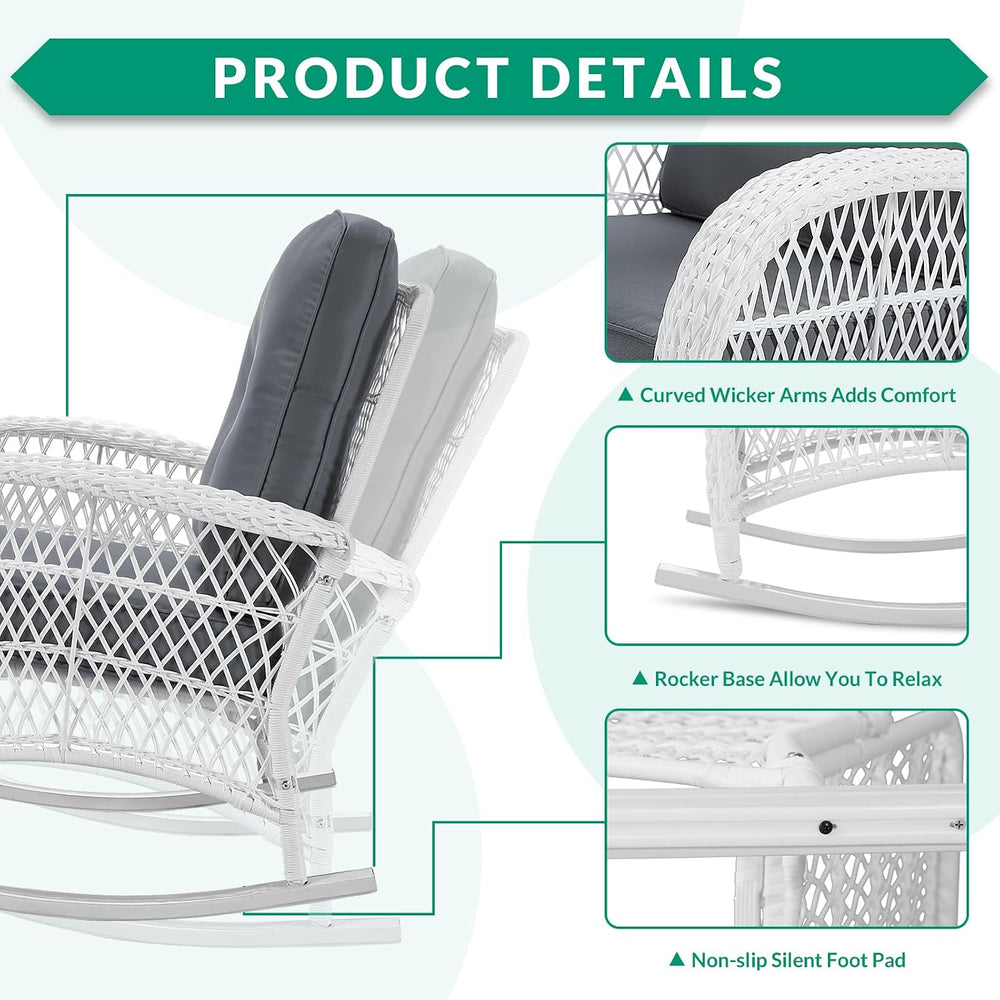 VIVIJASON Outdoor Wicker Rocking Chair, Patio Rattan Rocker Chair with Cushio...