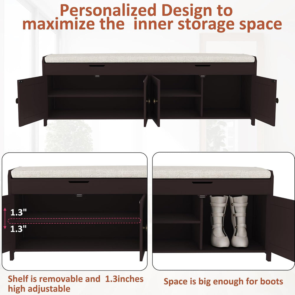HOMEFORT 54.4" Shoe Bench with Lift Top Storage, Entryway Bench with Cus...