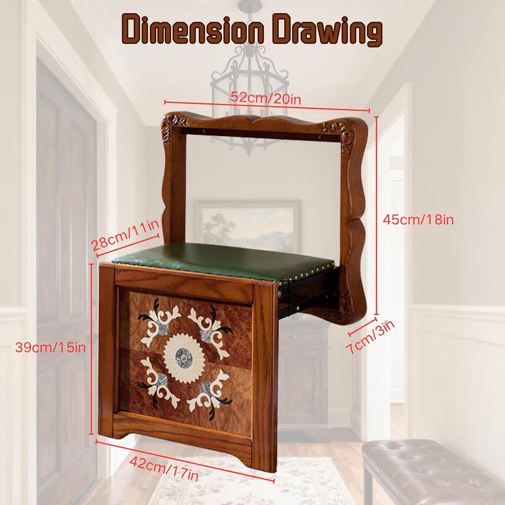 Solid Wood Wall-Mounted Folding Stool - Space Saving Shoe Changing Bench with...