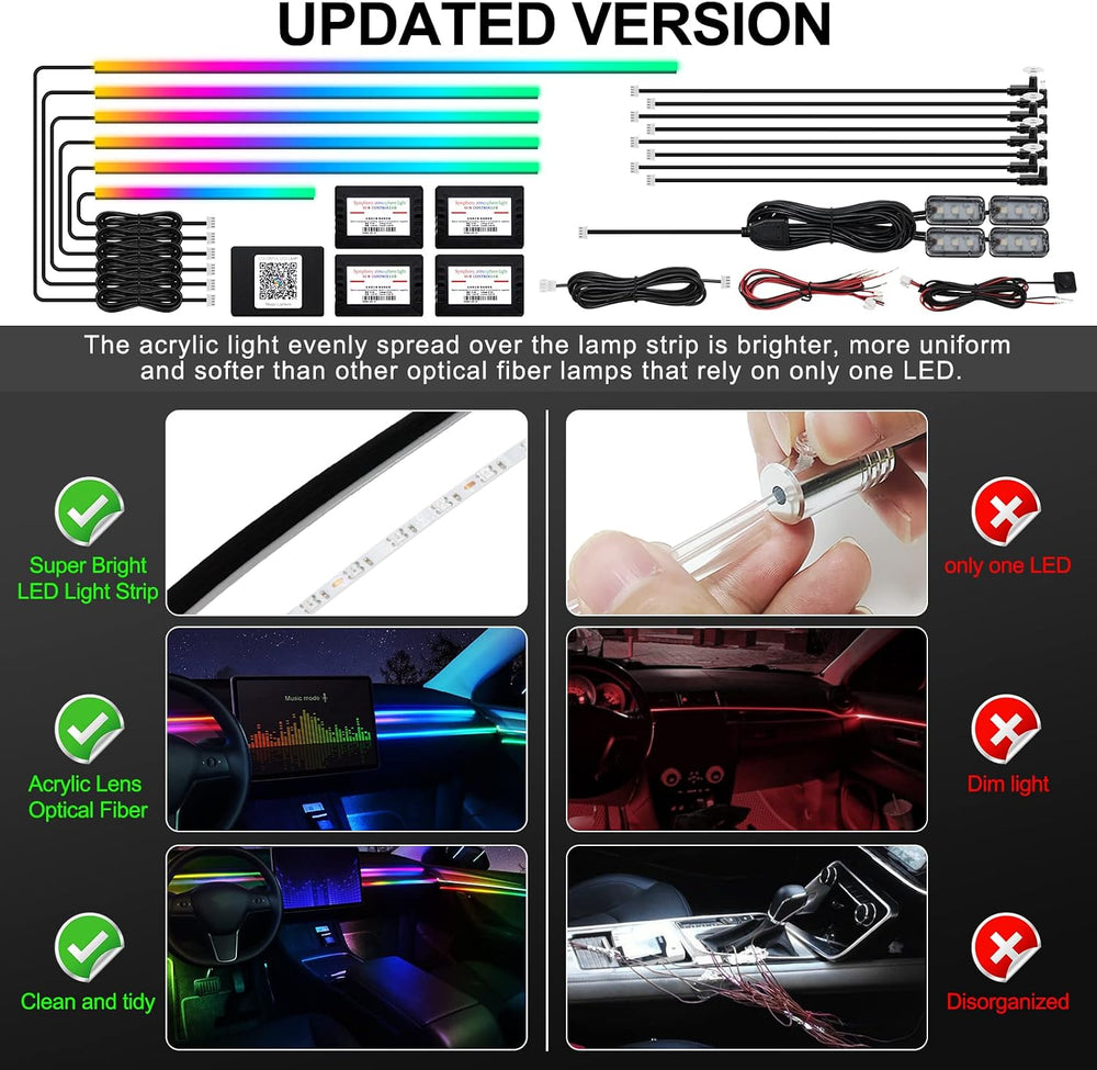 Dreamcolor Acrylic Interior Car LED Strip Light with Wireless APP, RGB 18 in ...