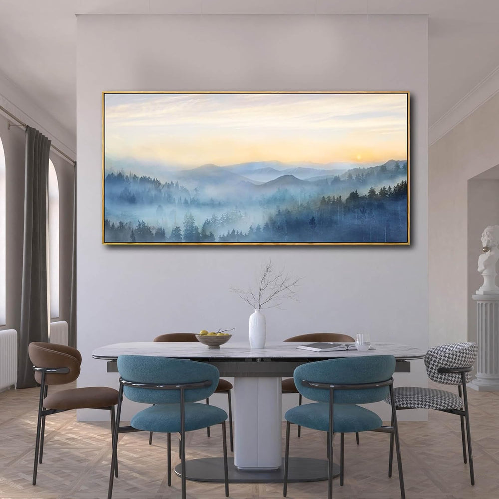 Home Decor Mountain Wall Art Blue Large Framed Artwork for Living Room Bedroo...