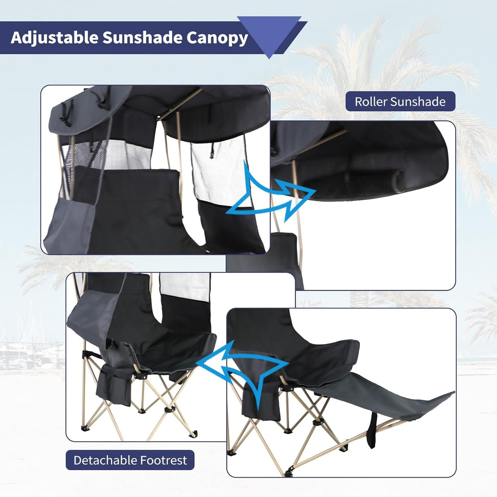 Folding Camping Chairs Canopy Outdoor: Sports Portable Beach Chair with Canop...