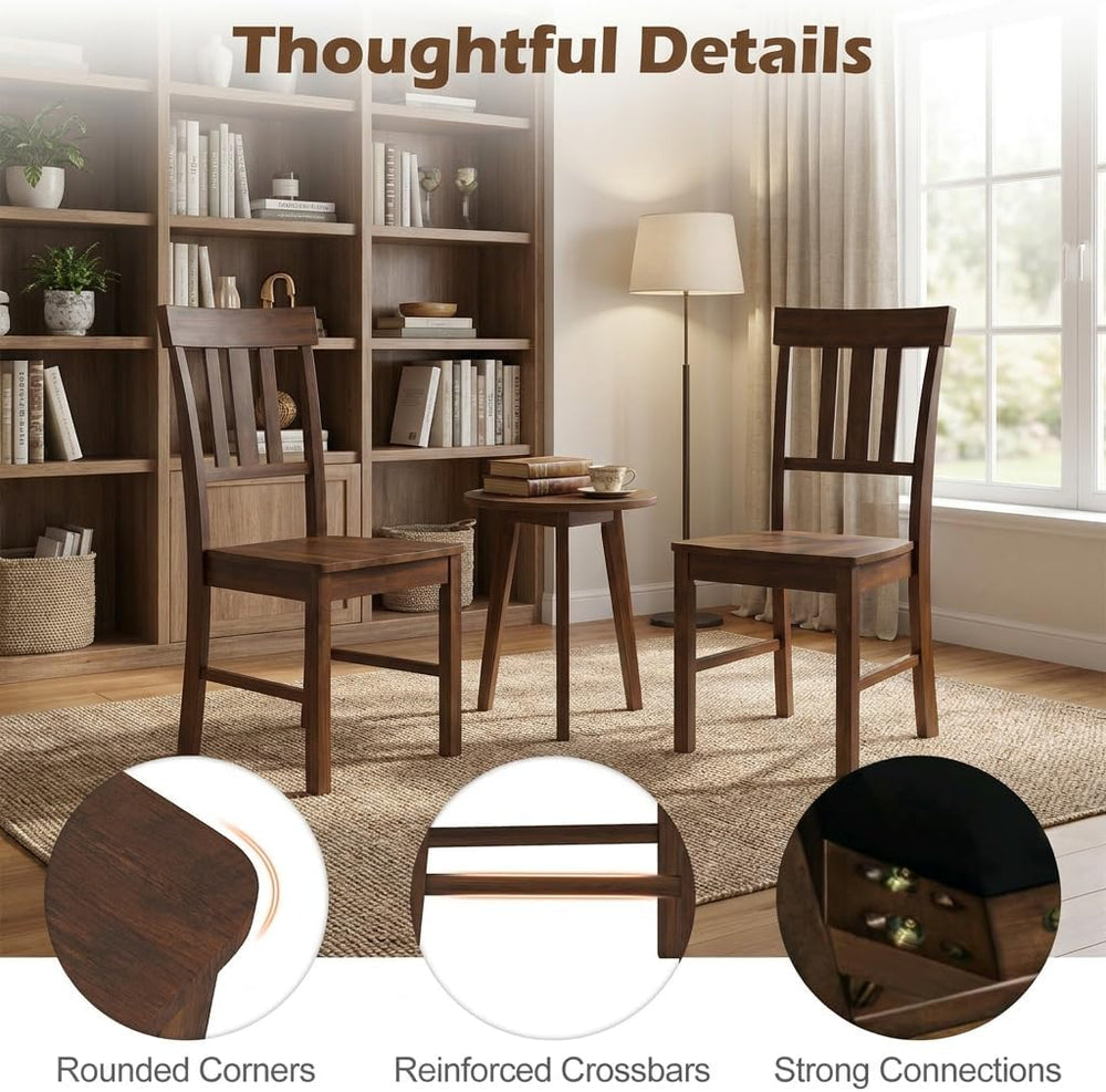COSTWAY Wood Dining Chairs Set of 4, Solid Rubber Wood Kitchen Side Chair w/W...