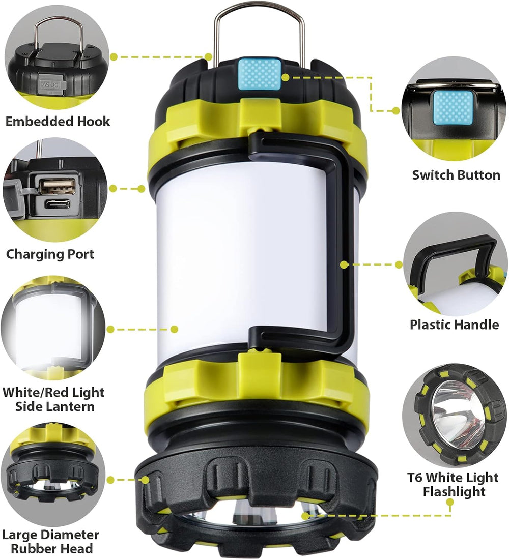 2 Pack Camping Lantern, Outdoor LED Camping Light, Rechargeable Flashlights