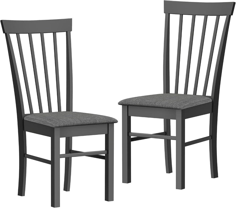 HOMCOM Wooden Dining Chairs Set of 2 Farmhouse Black and Gray | Upholstered K...