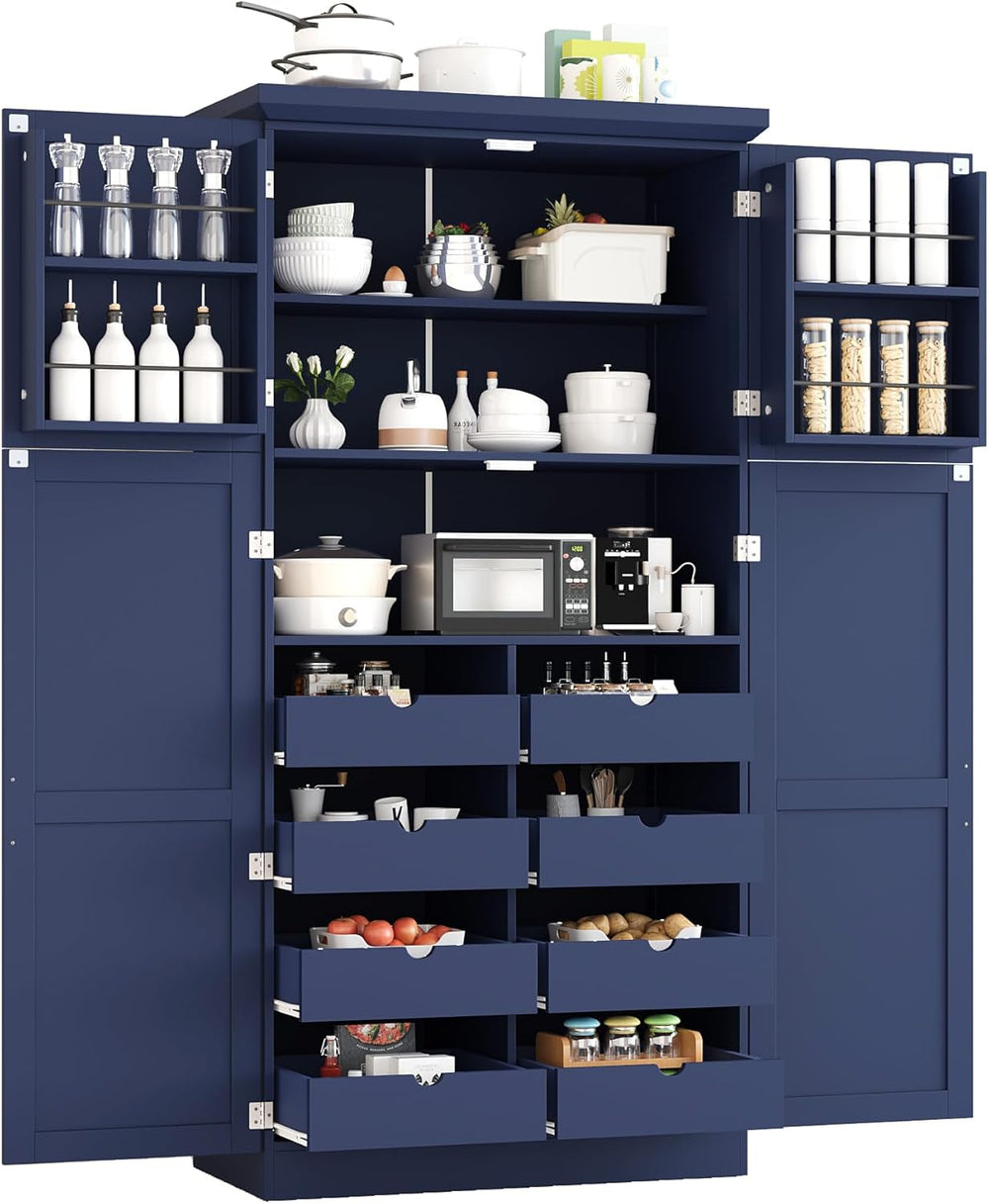 roomfitters 71 Inch Freestanding Kitchen Pantry with 8 Pull-Out Trays and Doo...