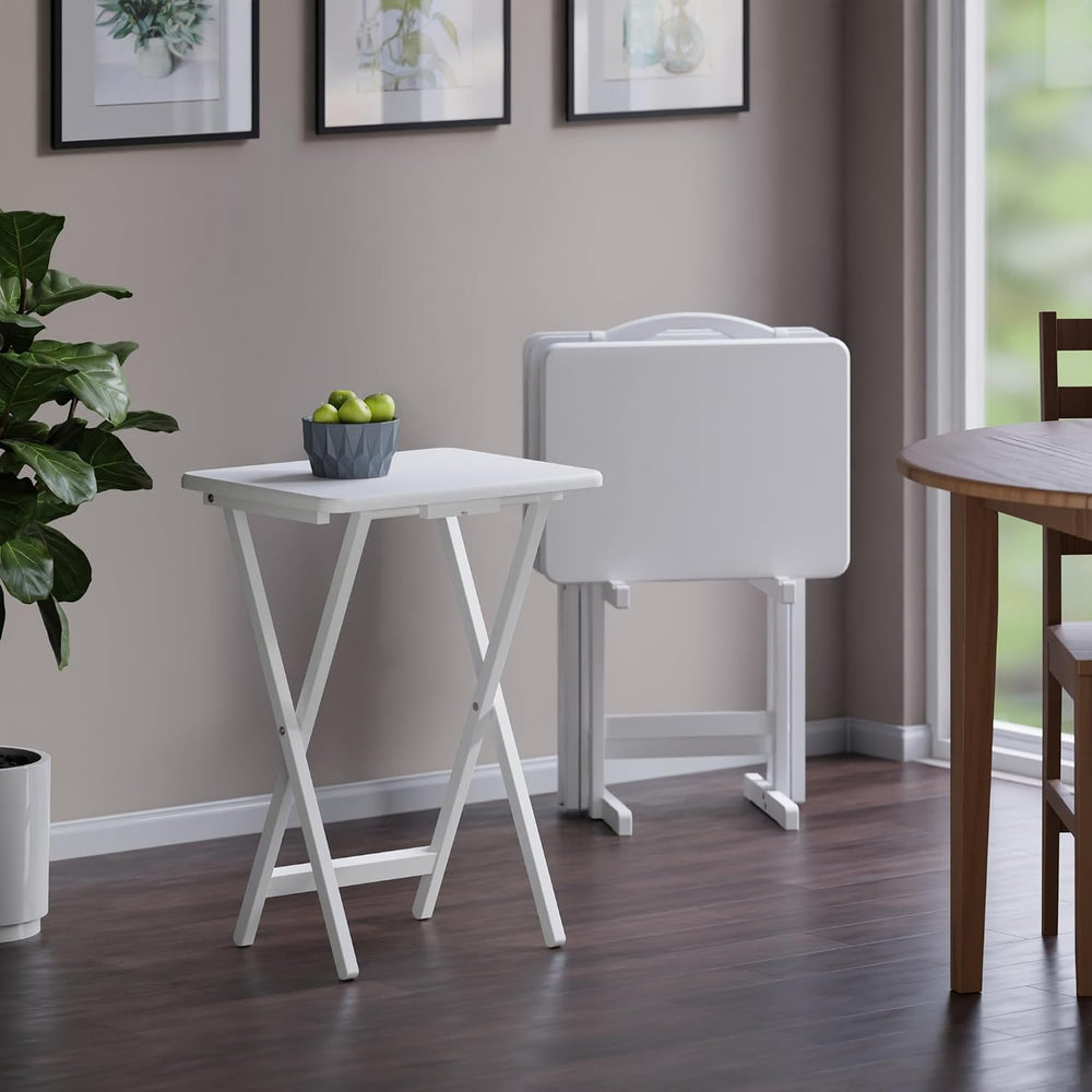 Winsome Alex Set of 4 Foldable Snack Tables with Storage Rack | Easy to Store...