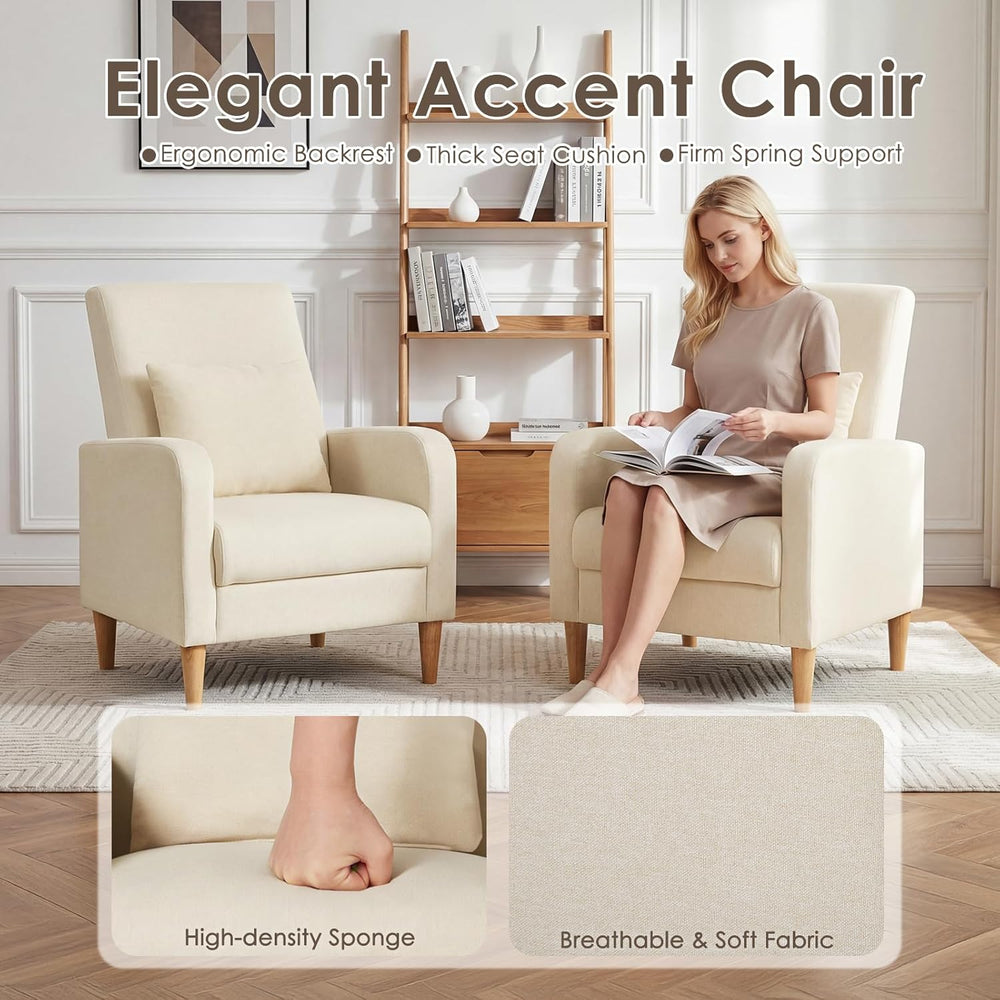 COLAMY Mid-Century Modern Upholstered Accent Chair with Back Pillow & Sol...