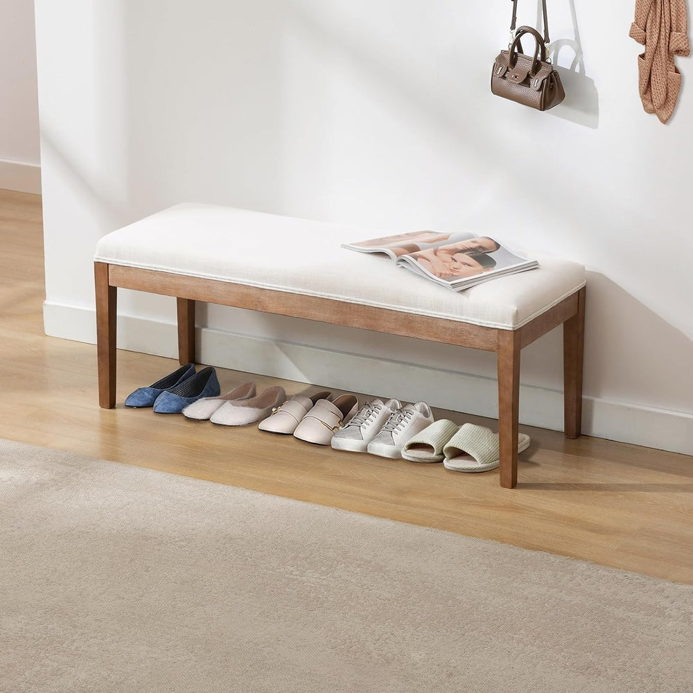 Linen Dining Bench Upholstered Entryway Bench Farmhouse Shoe Bench Seat Ottom...