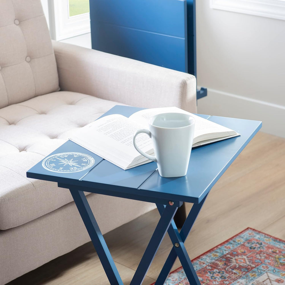 Linon SAMM Navy Trey Table Set with Compass Accent Includes Four Trey Tables ...