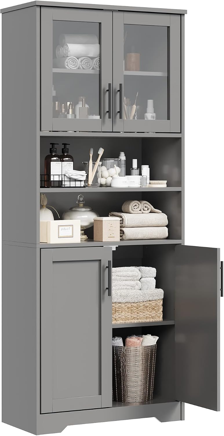 IDEALHOUSE 67" H Tall Storage Cabinet, Freestanding Bathroom Cabinet wit...