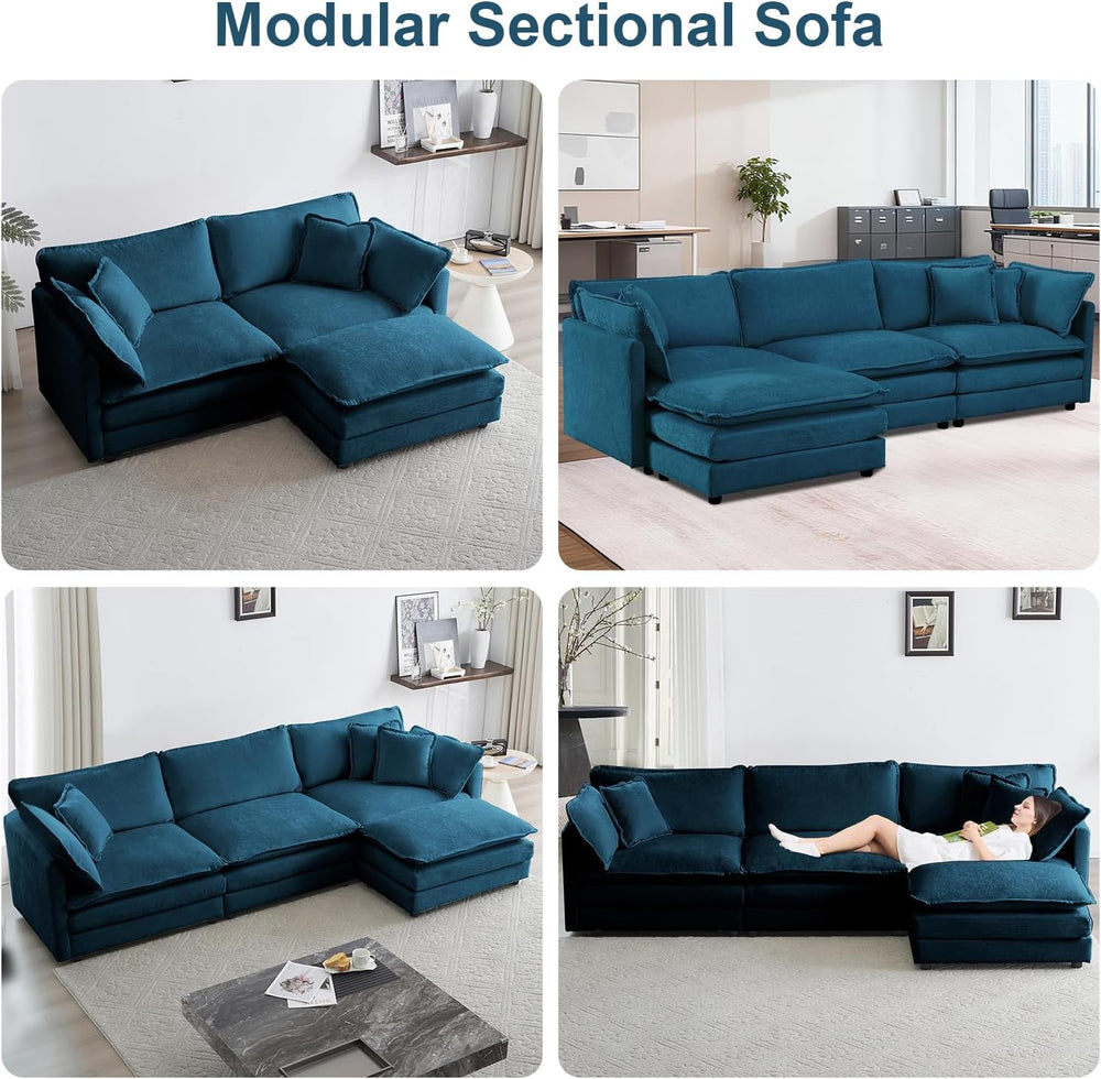 Modular Sectional Sofa with Ottoman, 76.7" Modern L Shaped Sectionals Cl...