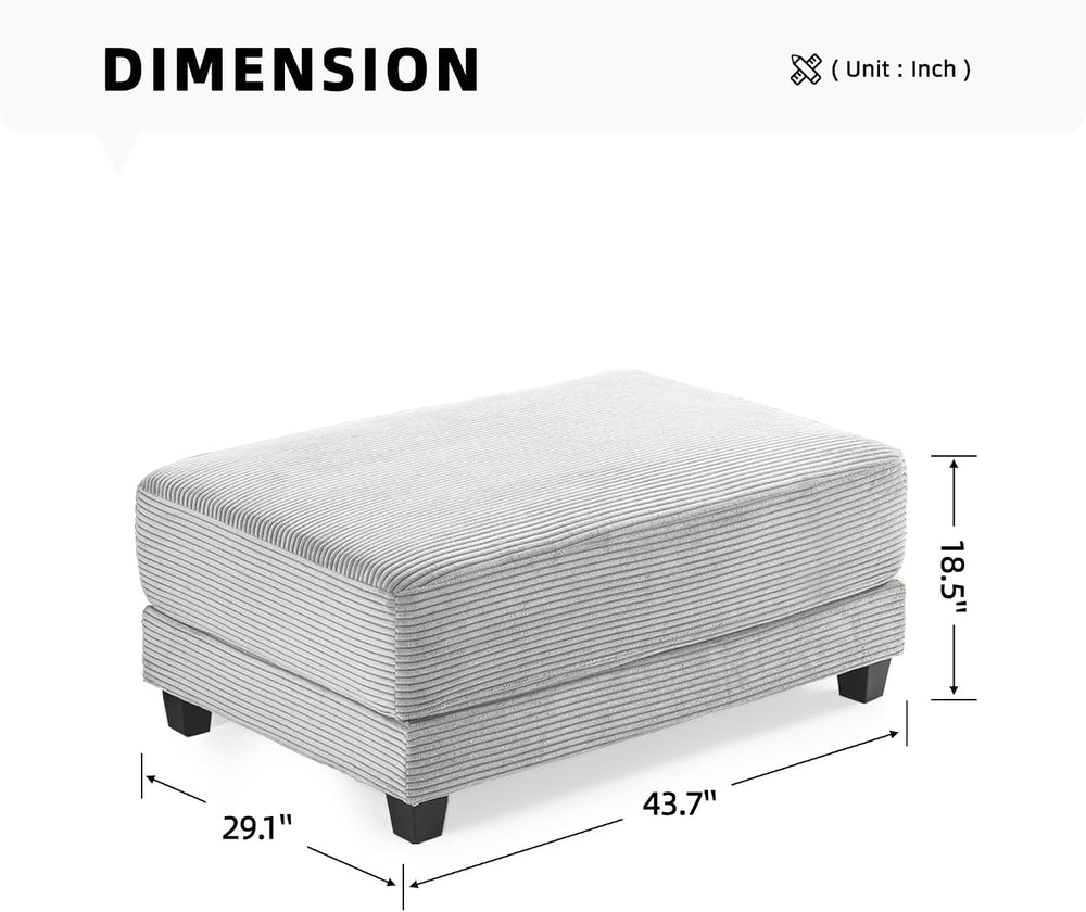 Corduroy Ottoman for Sectional Sofa, Modular Footrest with Wooden Legs, 43.7 ...