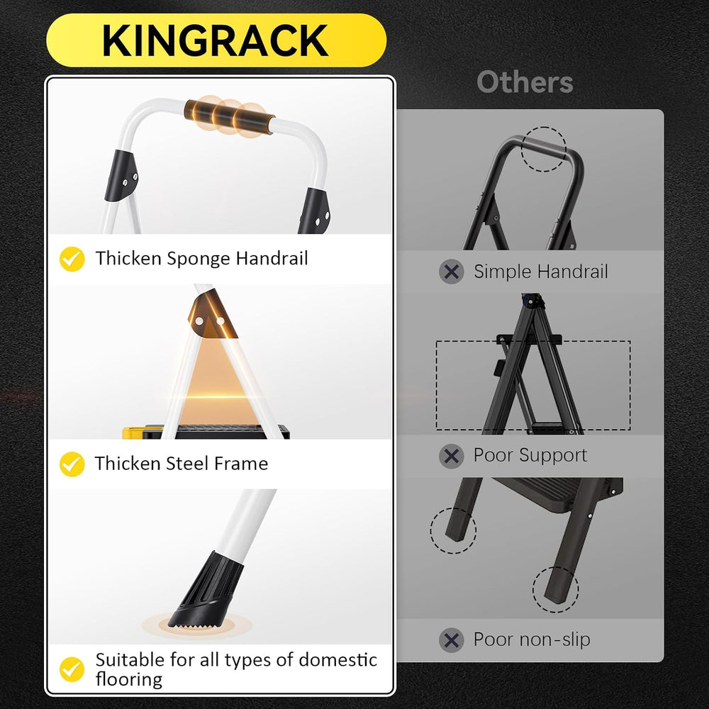 KINGRACK 2 Step Folding Ladder, 800lbs Capacity Step Stool with Safety Lock, ...