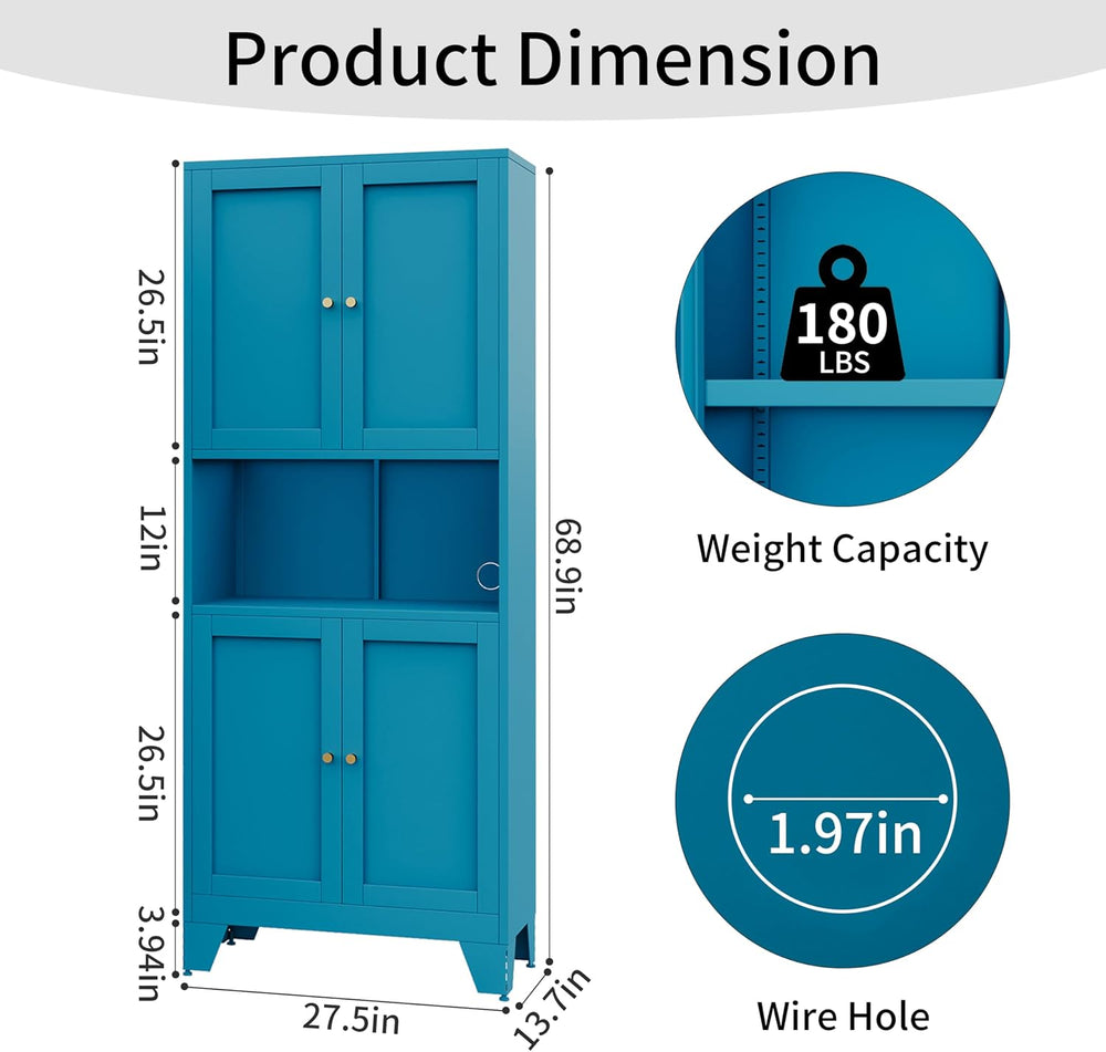68.9'' Metal Pantry Cabinet, Kitchen Pantry Storage Cabinets with Doo...