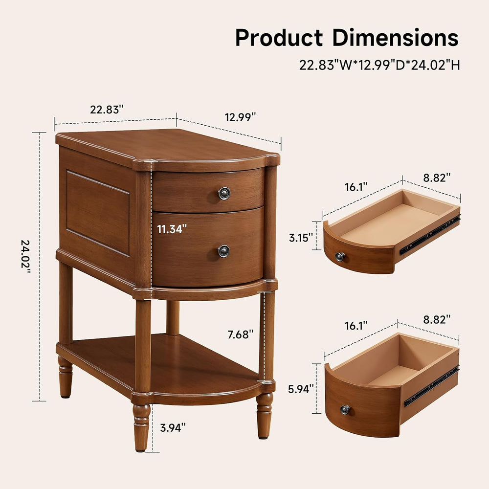 ONBRILL Narrow End Table with Charging Station, Pre-Assembled Nightstand with...