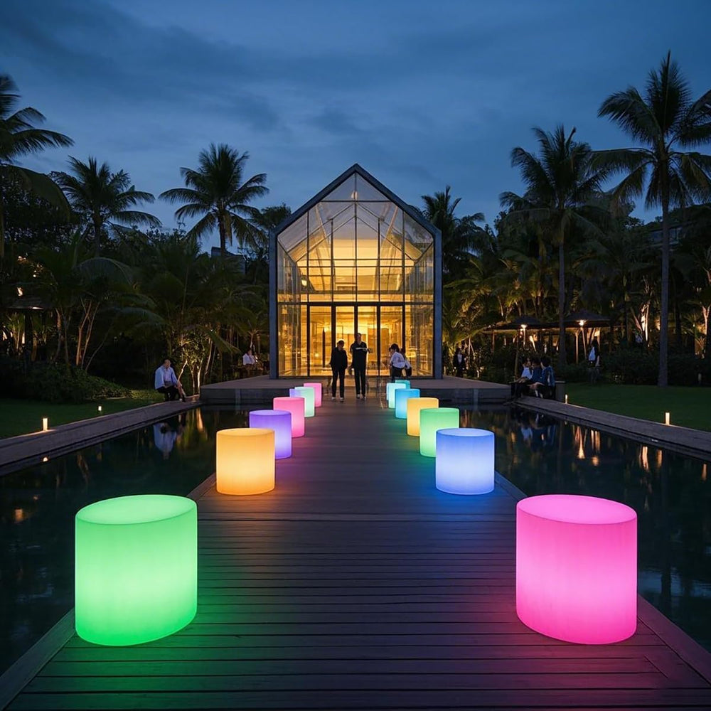 Mr.Go 16-Inch LED Chair Light, Color Changing Light Up Cylinder Stool Table