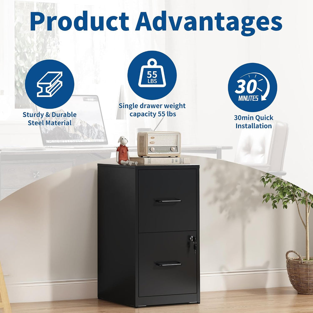 2 Drawer File Cabinet with Lock,Vertical Filing Storage Cabinet | Filing Cabi...