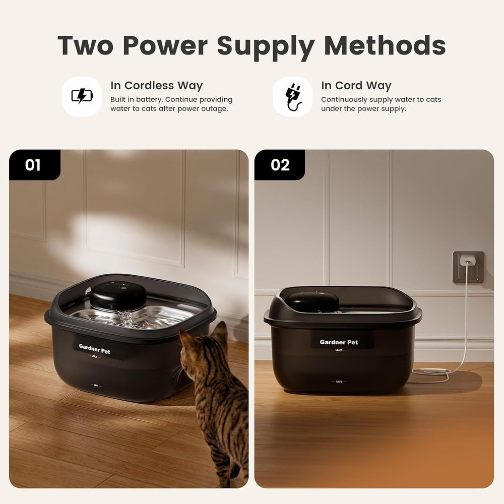 Cordless Cat Water Fountain, Large 134oz/3.8L Fountain with Stainless Tray