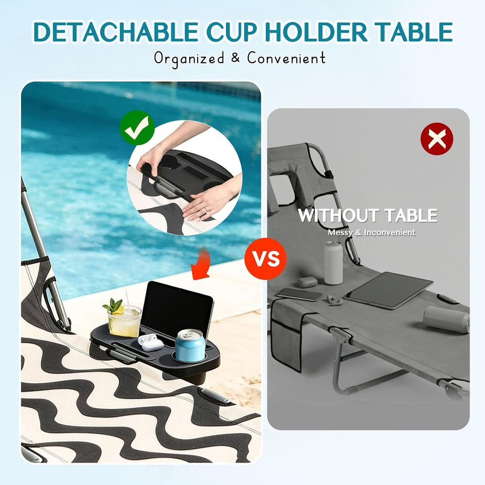 Tanning Chair with Face Hole for Adults, Outdoor Folding Lounge Chair with Ca...
