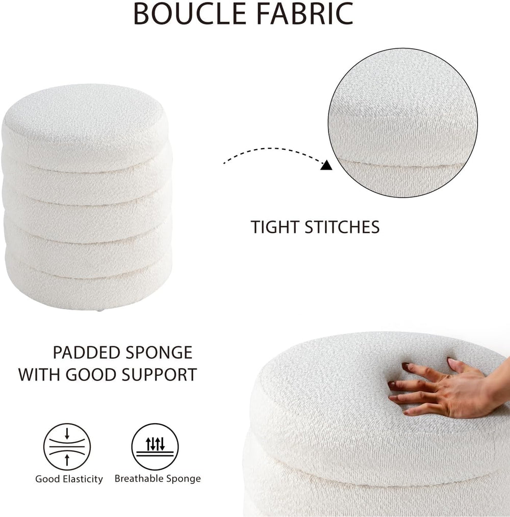 Get Set Style Modern Round Ottoman with Soft Padded Seat, Storage Vanity Chai...