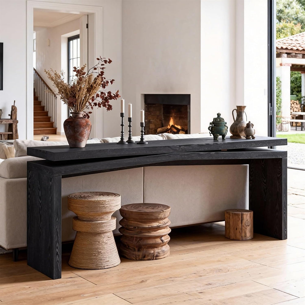 SSLine 65" Wooden Console Table Narrow Long Sofa Tables Behind Couch, Fa...