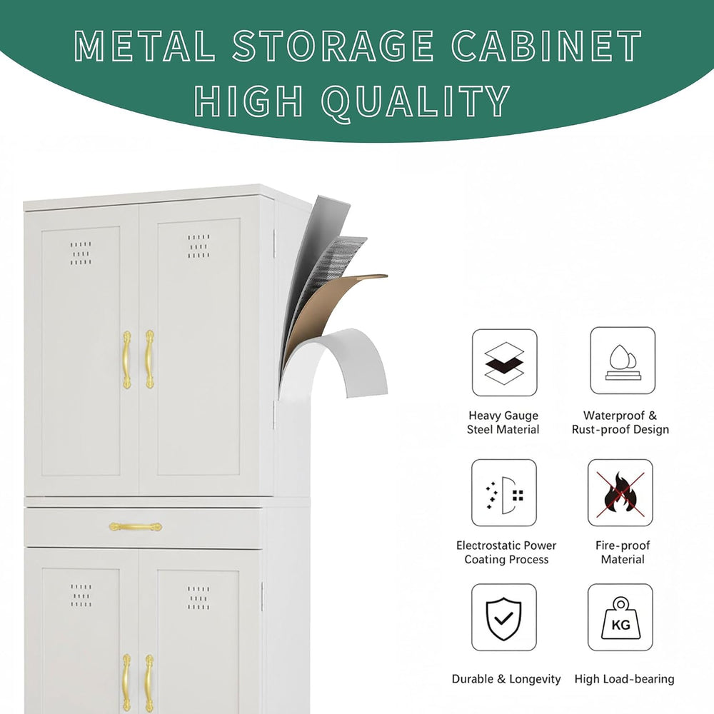 YITAHOME 71" Metal Kitchen Pantry Storage Cabinet with 4 Doors, 4 Adjust...