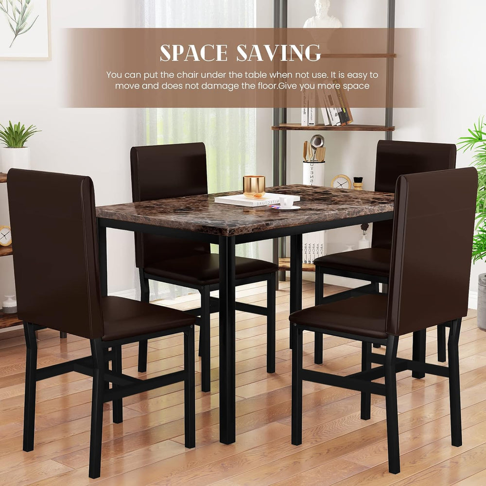 AWQM 5 Piece Dining Table Set for 4,Faux Marble Kitchen Table and Chairs for ...