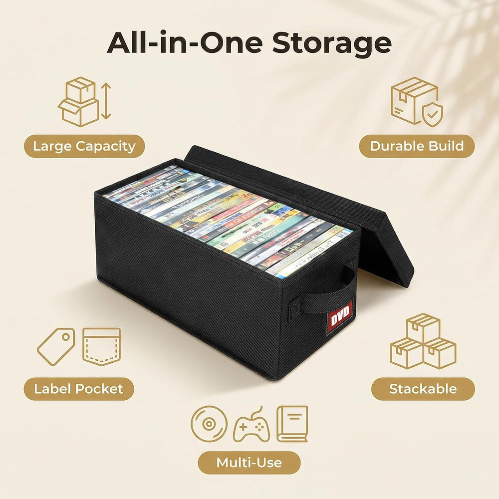 DVD Storage Boxes, 6P Larger DVD Storage Cases with Lid, Stackable Fabrics Me...