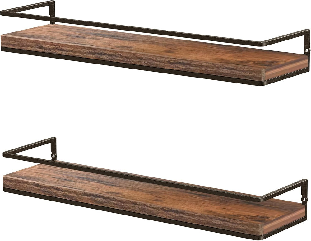 Meangood Rustic Brown Floating Shelves for Wall 17" Bathroom Shelf Set of 2
