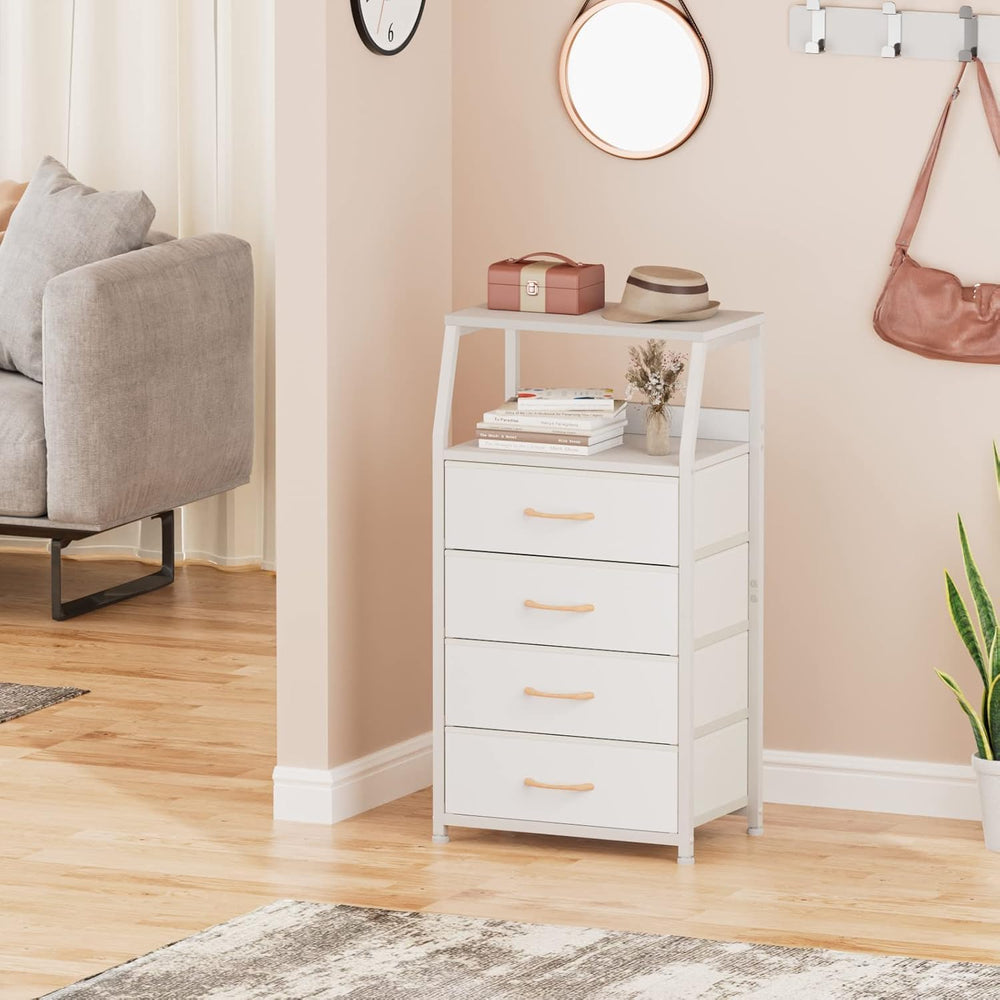Furnulem Tall Nightstand with 4 Fabric Drawers, Small Dresser for Bedroom | W...