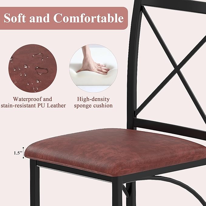 VECELO Metal Dining Chairs Set of 4, Steel Legs and PU Leather Cushion Seats ...