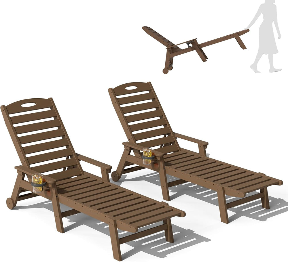 Domi Outdoor Chaise Lounge Chairs Set of 2, HDPE All-Weather Pool Loungers wi...