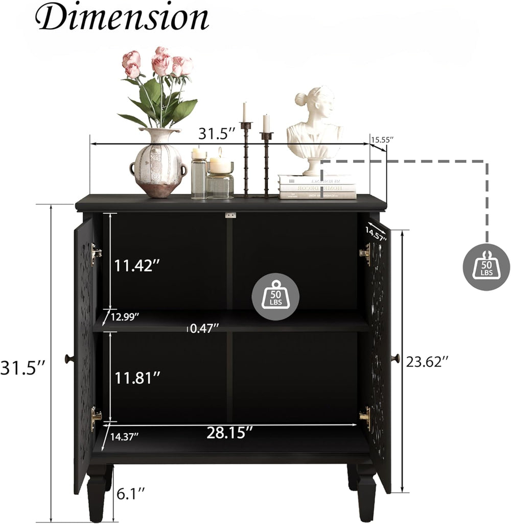 Antique Black Sideboard Buffet Accent Credenza Storage Cabinet with 2 Hollow ...