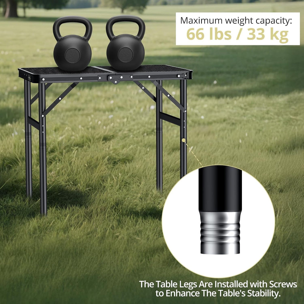 Anbte 2ft Folding Camping Grill Table Max 29.5", 3 Adjustable Height, Bl...