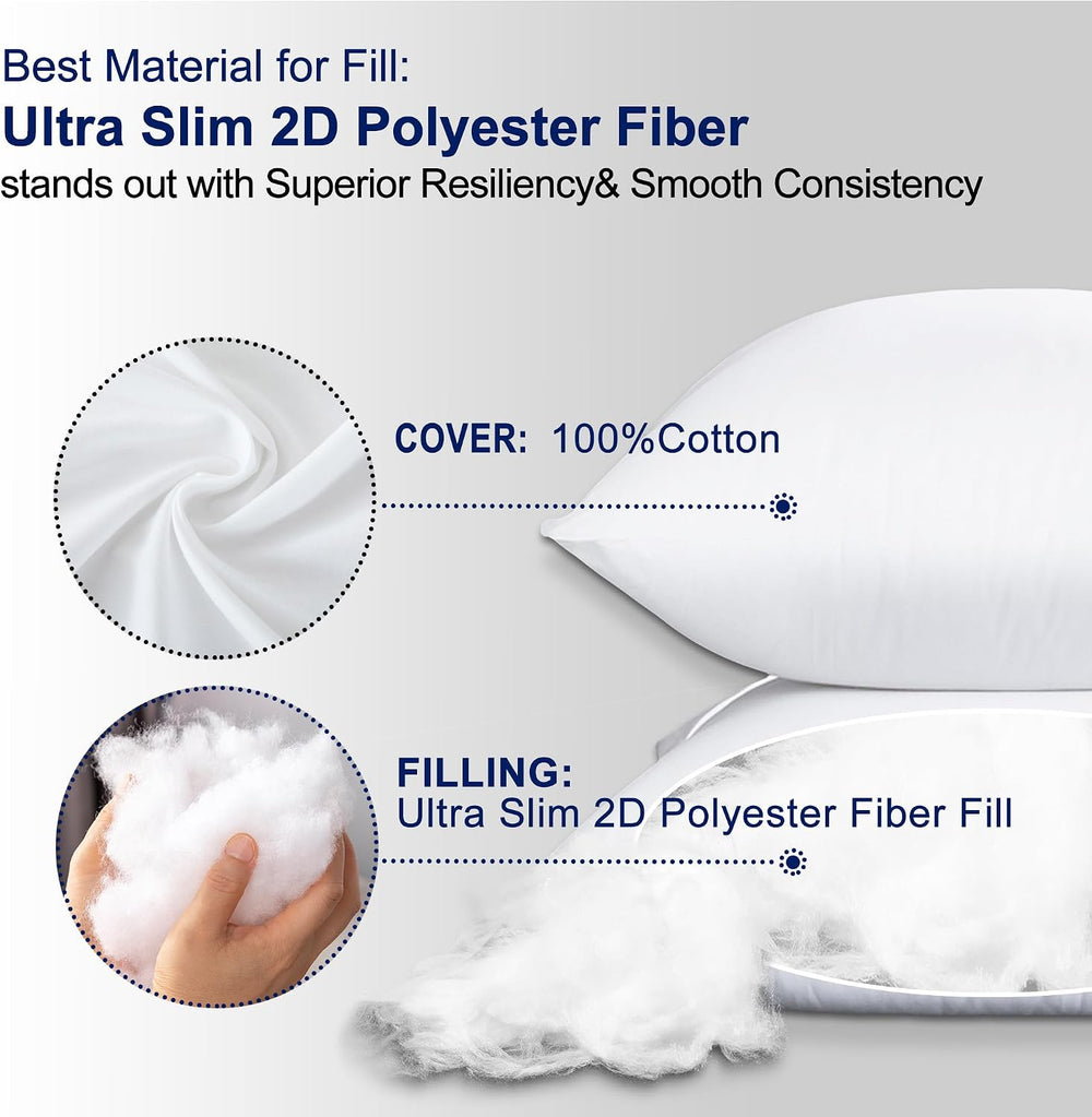 HITO 22x22 Pillow Inserts (Set of 2)- 100% Cotton Covering Down Alternative T...