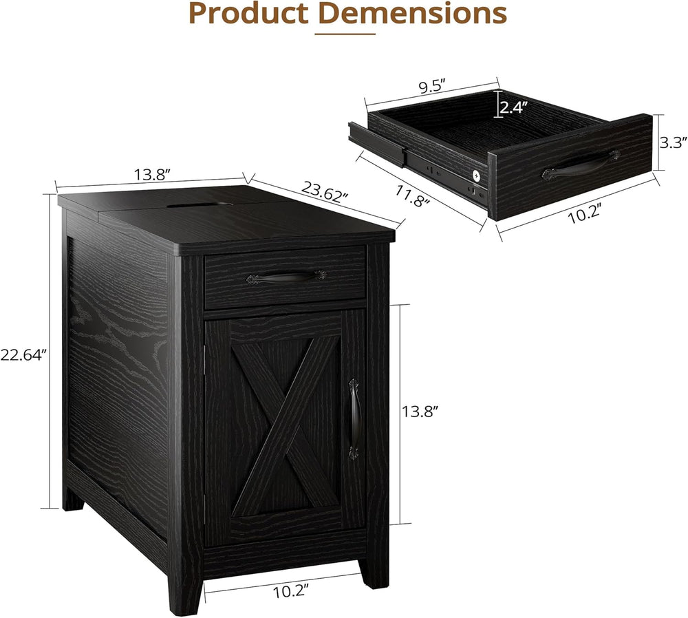 IRONCK End Table with Charging Station, Narrow Side Table for Living Room, Fa...