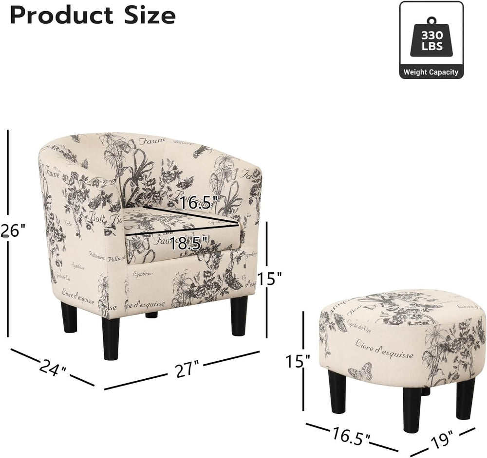 INZOY Modern Accent Chair with Ottoman for Small Space, Club Chair with Ottom...