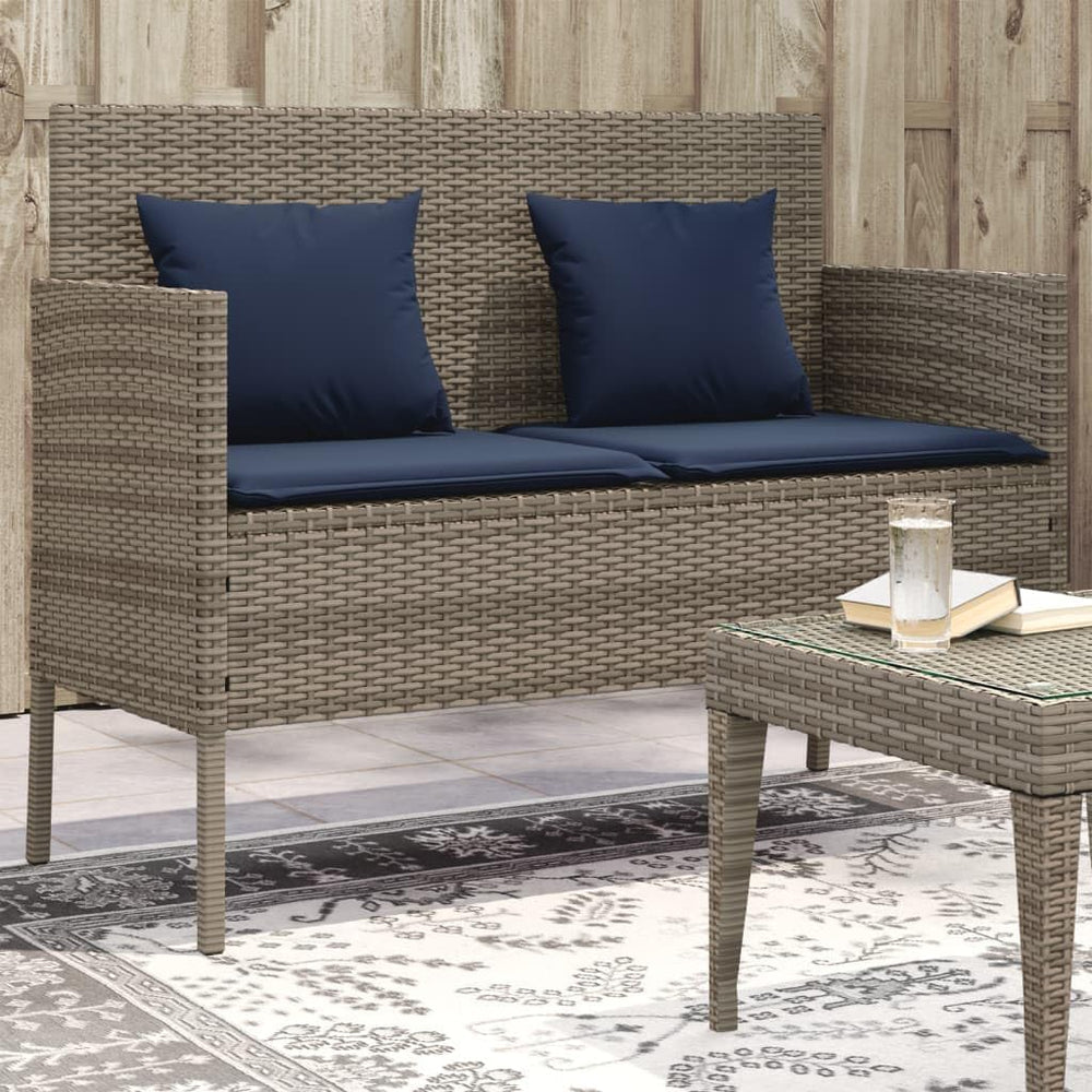 Gray Poly Rattan Patio Storage Bench with Cushion, Outdoor Seat with Waterpro...