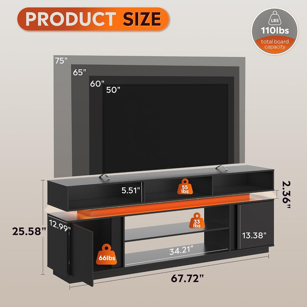 WLIVE Modern TV Stand for 75 Inch TV, 2 Tier Entertainment Center with RGB LE...