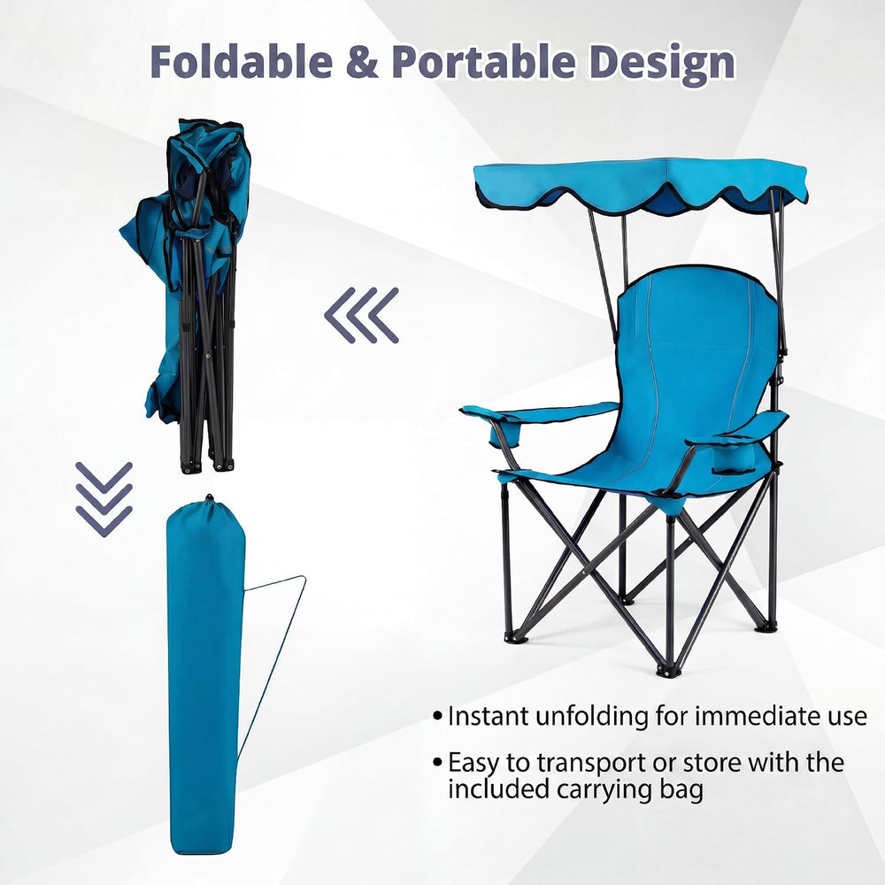 GYMAX Camping Chair, Folding Outdoor Lawn Chair with Canopy, Carry Bag & ...