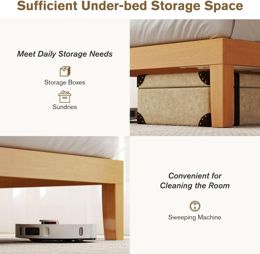 Sweetcrispy 12" Twin Bed Frames, 3.5" Thick Pine Frame, 500 lbs Cap...