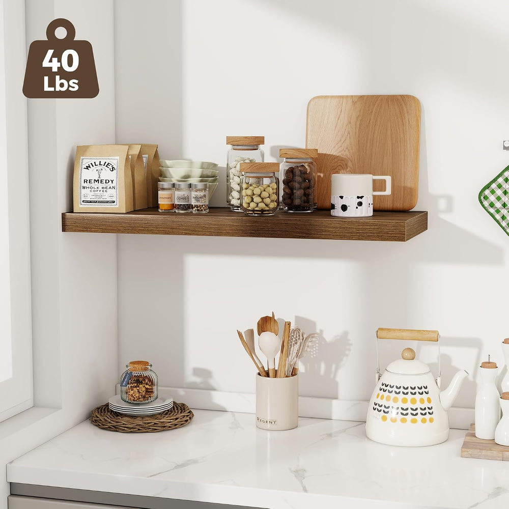 Fun Memories Deep Floating Shelves, 32W x 12D Walnut Wall Shelves, 32 Long Ru...
